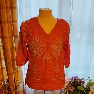 Chicos cotton embroidered top Size M